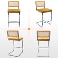 thumbnail image 2 of ONEVOG 25.6”Counter Height Rattan Bar Stools Set of 2, Velvet Upholstered Cantilever Bar Chairs with Metal Base and Cane Back, Mid-Century Modern Barstools for Kitchen Island, Yellow, 2 of 6