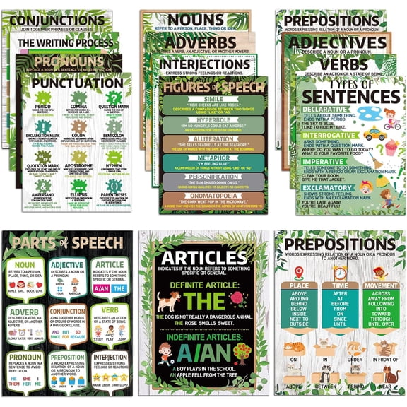 14 PCS Greenery Parts of Speech Posters for Classroom Decorations Farmhouse Grammar Posters Language Arts Back to School Eucalyptus Educational Elementary Bulletin Board Supplies for Teacher School