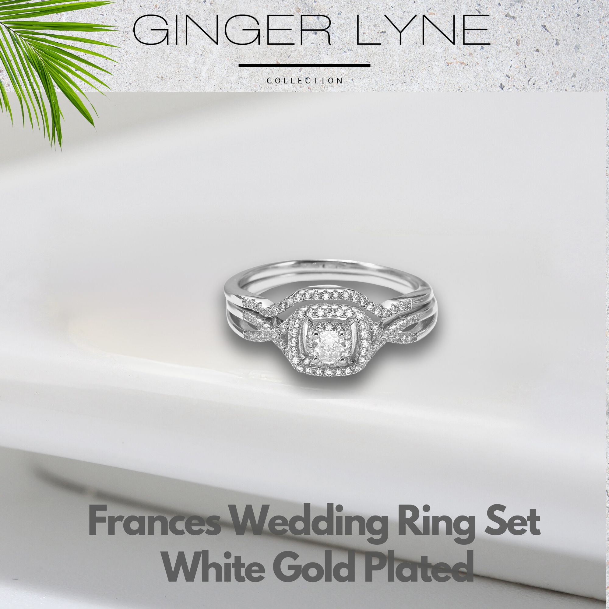 Bridal Set for Women Halo CZ Plated Gold Engagement Rings Ginger Lyne Collection
