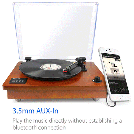1byone Retro Record Player Belt-Drive 3-Speed Stereo Turntable with Built in Speakers, Supports Vinyl to MP3 Recording, USB MP3 Playback, and RCA Output, Natural Wood Best Xmas