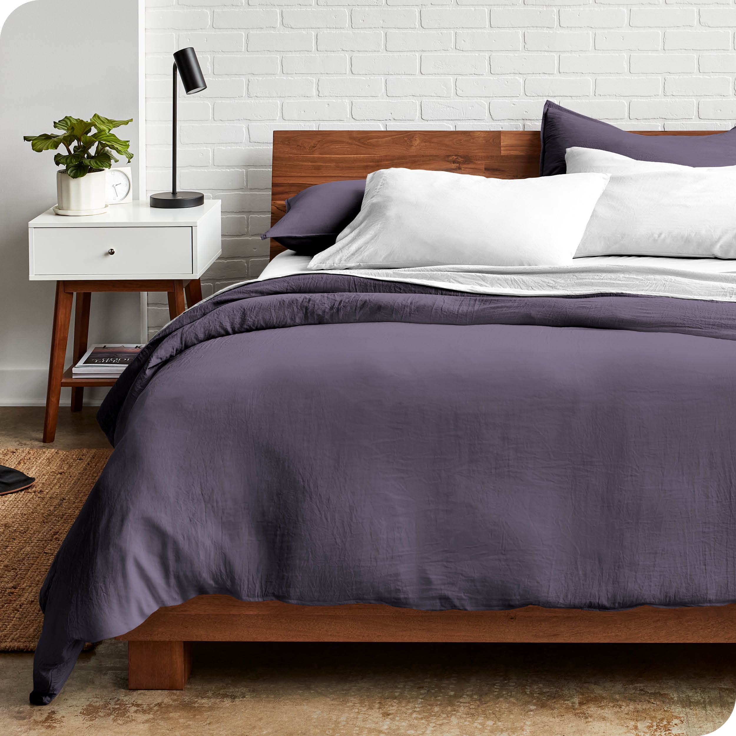 Bare Home Sandwash Microfiber Duvet Cover & Sham Set, Queen, Dusty Purple, 3-Pieces