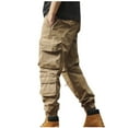 thumbnail image 4 of BXINGOHAI Cotton Cargo Pants For Men Big and Tall Hiking Pants Heavyweight Loose Fit Work Pant Breathable Elastic Waistband Pants Solid Sport Long Pants With 8 Pocket Army Green Yellow,M, 4 of 4