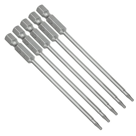 5pcs 1/4" Hex Shank T7 Magnetic Security Torx Screwdriver Bits 100mm Length