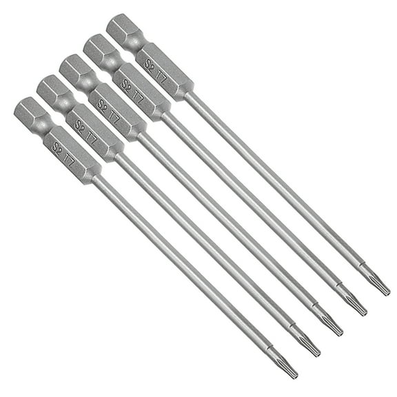 5pcs 1/4" Hex Shank T7 Magnetic Security Torx Screwdriver Bits 100mm Length