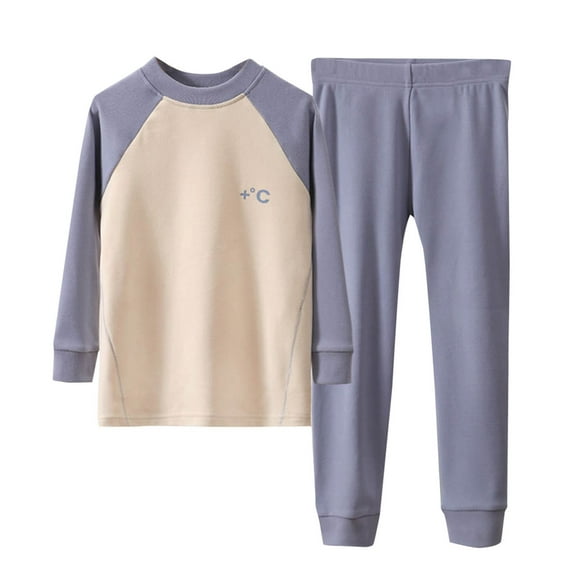 Ugoldhm Toddlers Kids Thermal 2 Piece Set Raglan Color Block Top Loose Pant Comfy Fall Winter Underwear