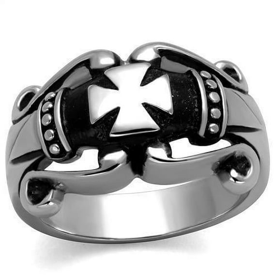 Mens Ring Silver Black Cross Stainless Steel Ring