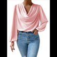 thumbnail image 2 of Blusas de Mujer con Cuello Vuelto, Larga, para Profesora, Oficina, Negocios, Elegantes, Informales Rosa XXL, 2 of 5