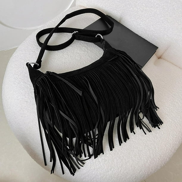 Black suede tassel bag deals