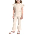 thumbnail image 4 of biudgviw Toddler Girl Clothes Kids Ruffle Sleeveless Crewneck Tops with Flare Pants Matching Set Cute Two Piece Sets 2-10 Years, 4 of 5