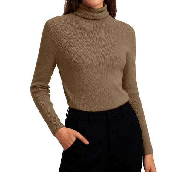 Lumtrix Women's Long Sleeve Turtleneck Shirts Casual Ribbed Basic Tee Slim Soft Tops 2026 Fall Going Out Clothes Casual Pullover Gold M