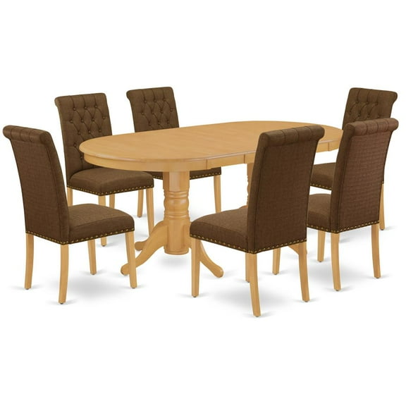 East West Furniture Dining Room Set Oak, VABR7-OAK-18