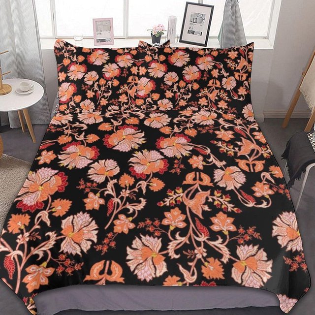 HAHDAXIA Floral Pattern Bedding Solid Comforter Set for All Seasons,3 Pieces(1 Comforter+2 Pillowcases),Soft Microfiber Bedding Set Queen(90"x90")