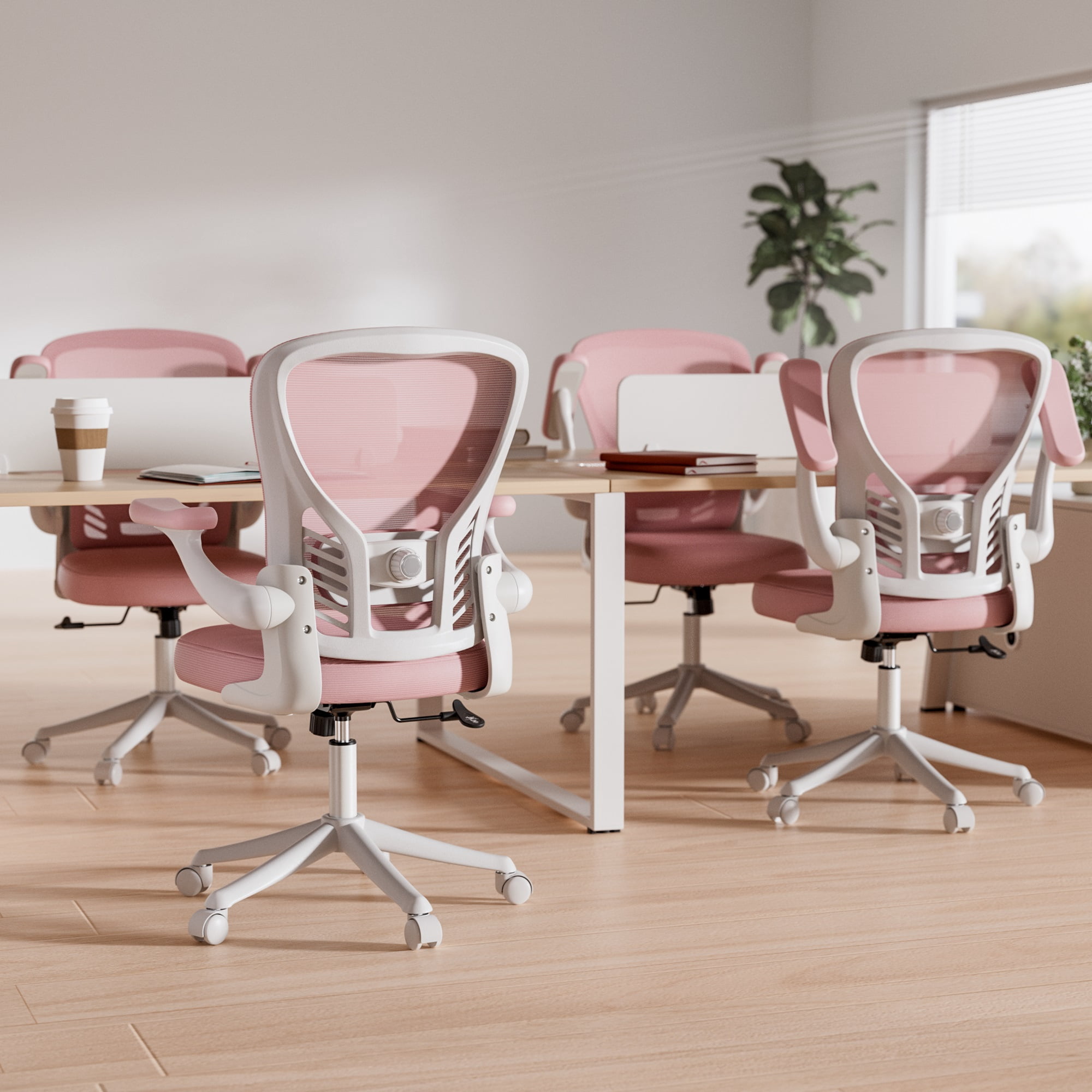 Ninecer Ergonomic Mesh Office Chair, Mesh Back Office Chair with Flip-up Arms, Swivel Computer Desk Chair with Lumbar Support for Adult, Pink