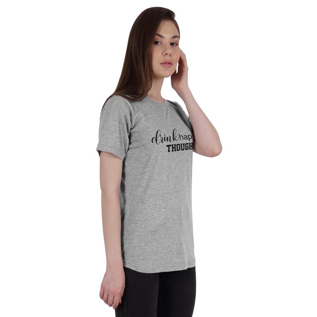 Inkmeso T-Shirt Graphique Citation Femme Boire des Pensées Heureuses