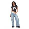thumbnail image 2 of Forever 21 Women's Blue Y2K Jeans, Comfy Foldover Rib Waistband Design for Everyday Casual Wear, Size 12, 2 of 6