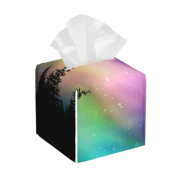 Balery Northern Lights Porta Pañuelos de Cuero con Estampado – Funda Moderna Cuadrada para Caja de Pañuelos, Dispensador 5x5x5''