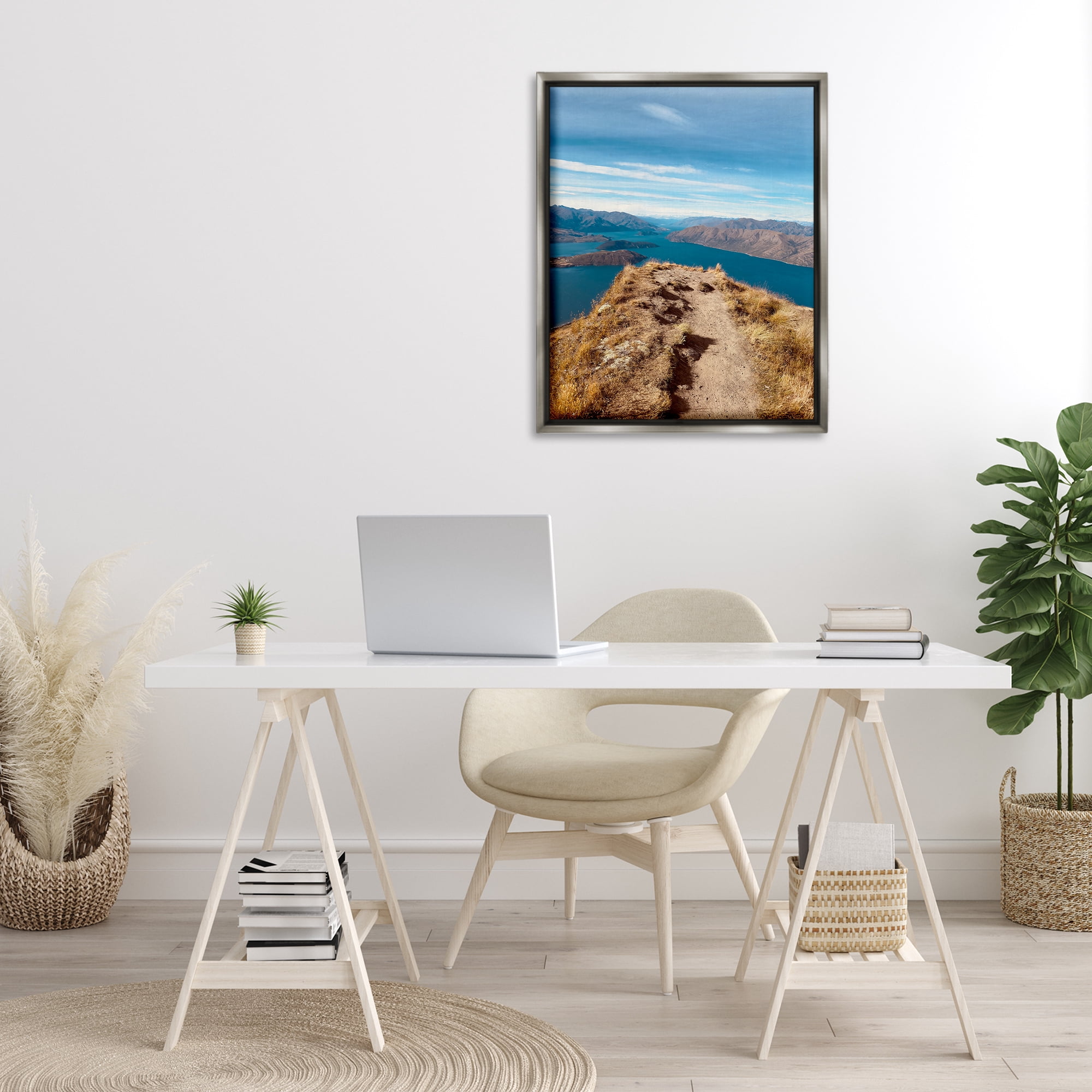 Stupell Industries Cliffs over Blue Sea Landscape Photography Gray Floater Framed Art Print Wall Art, 25 x 31