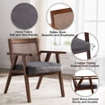 thumbnail image 6 of Guyou Modern Rattan Accent Chair, Mid-century French Farmhouse Upholstered Solid Wood Armchair Reading Chair, Retro Dining Chair with Woven Back and Walnut Base, Gray Fabric, 6 of 8