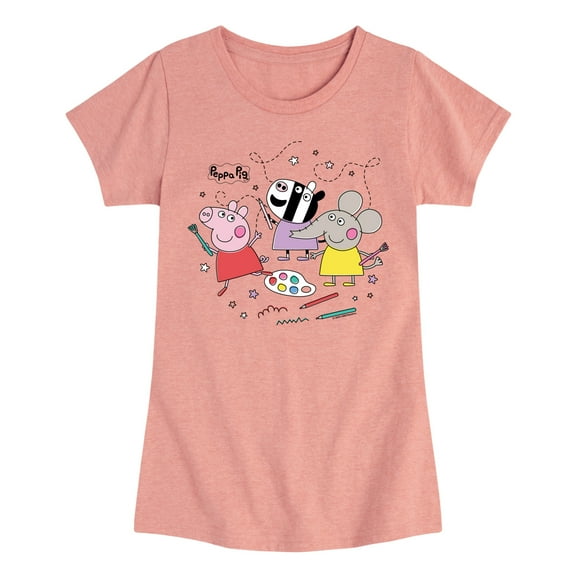 Peppa Pig - Peppa And Friends Art - Girls Toddler And Youth Fitted Short Sleeve Tee