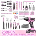 thumbnail image 6 of PULITUO 20V Cordless Pink Drill Kit, 238-Piece Tool Box, Electric Drill Driver with Battery, 2 Speeds, 21+1 Clutch, LED Light, Lady's Home Repair Set, 6 of 8