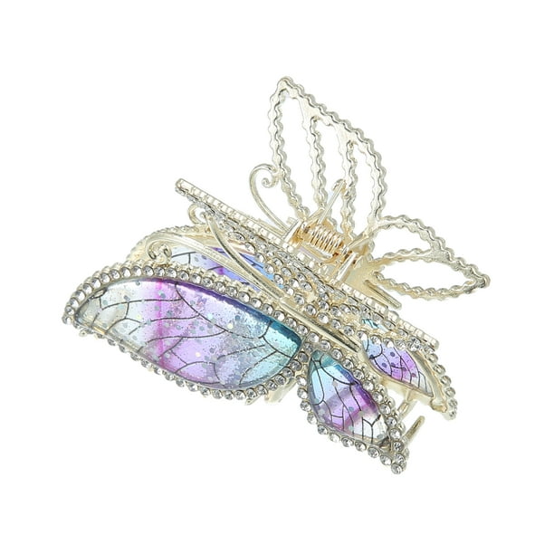 2.76 x 1.57 x 2.36 pulgadas, pasadores de mariposa con diamantes de imitación, bonitos pasadores de metal antideslizantes con diamantes de imitación, para niñas y mujeres, color morado