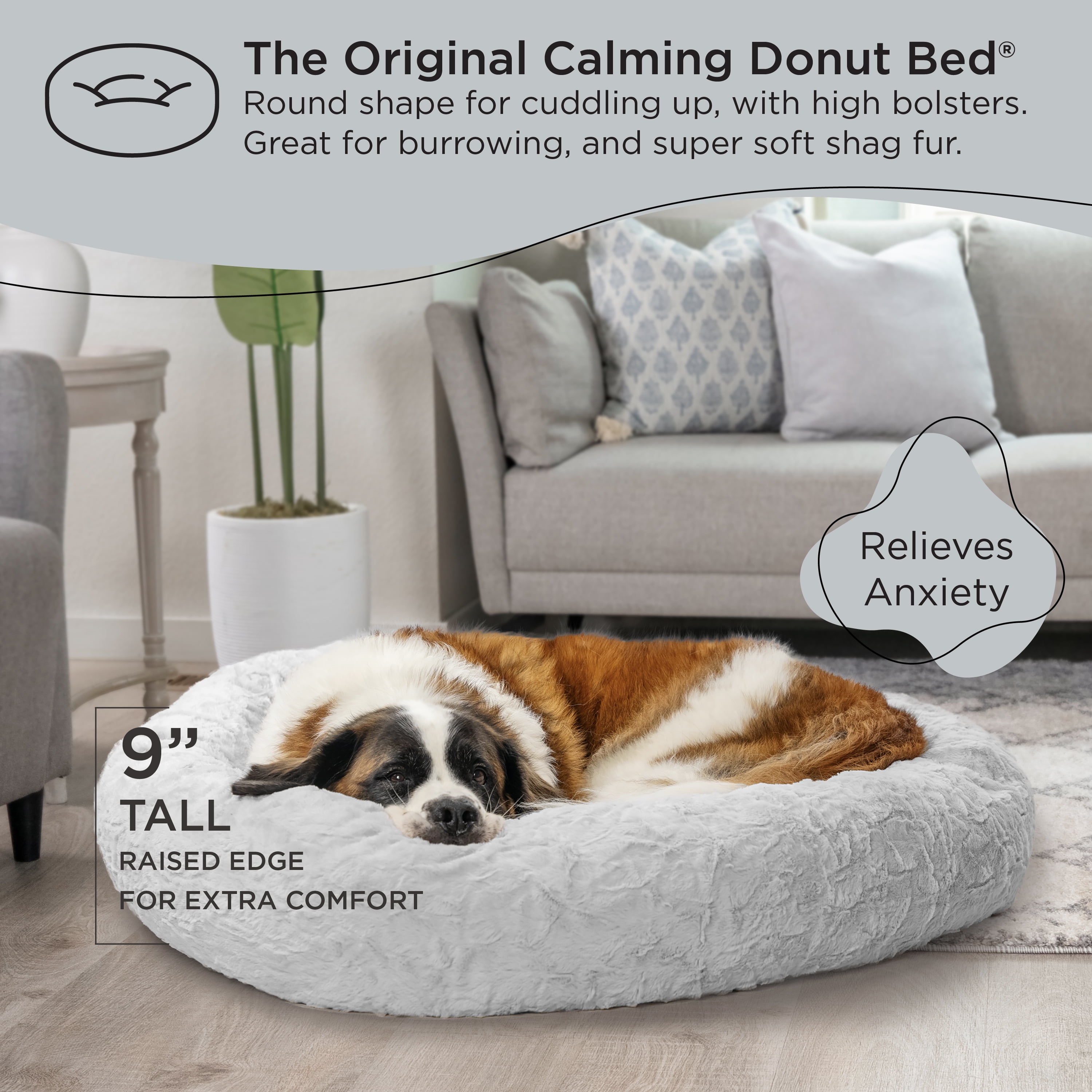 Best Friends by Sheri The Original Calming Donut Dog and Cat Bed in Lux Fur Gray, Extra Large 45x45"