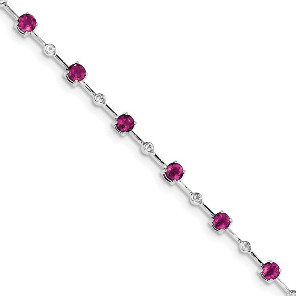 925 Sterling Silver Pink Tourmaline Bracelet -7" (7in x 4mm)