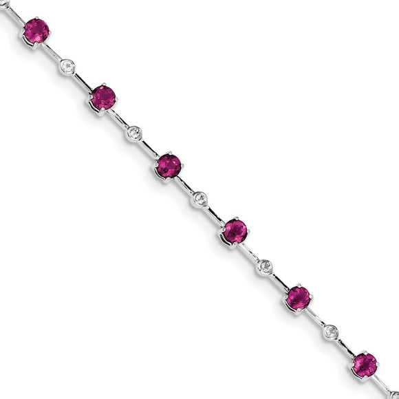 925 Sterling Silver Pink Tourmaline Bracelet -7" (7in x 4mm)