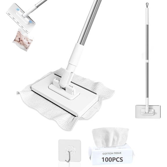 Snap Grip Mini Mop, Convenient Cloth Changing Mini Mops with 100PCS Clothes, Clever Push Pull Automatic Hands Free Mops with 39.3in Handle for Multi Cleaning