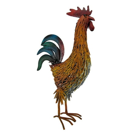 Colorful Country Rooster Decorative Metal Statue 20 In Com Colorful Country Rooster Decorative Metal Statue 20 In