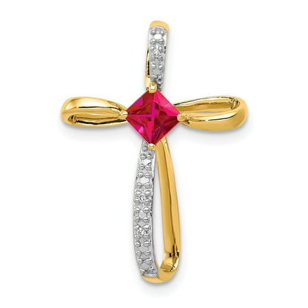 Roy Rose Jewelry 14K Yellow Gold Lab Created Ruby and Diamond Cross Pendant 3/8-Carat