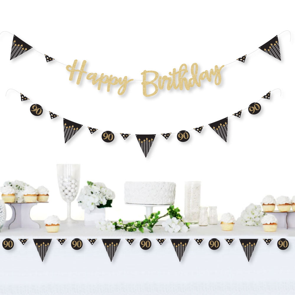 Happy 90th Birthday Banner Gold Glitter Party Bunting 90th Birthday Party Decorations Supplies