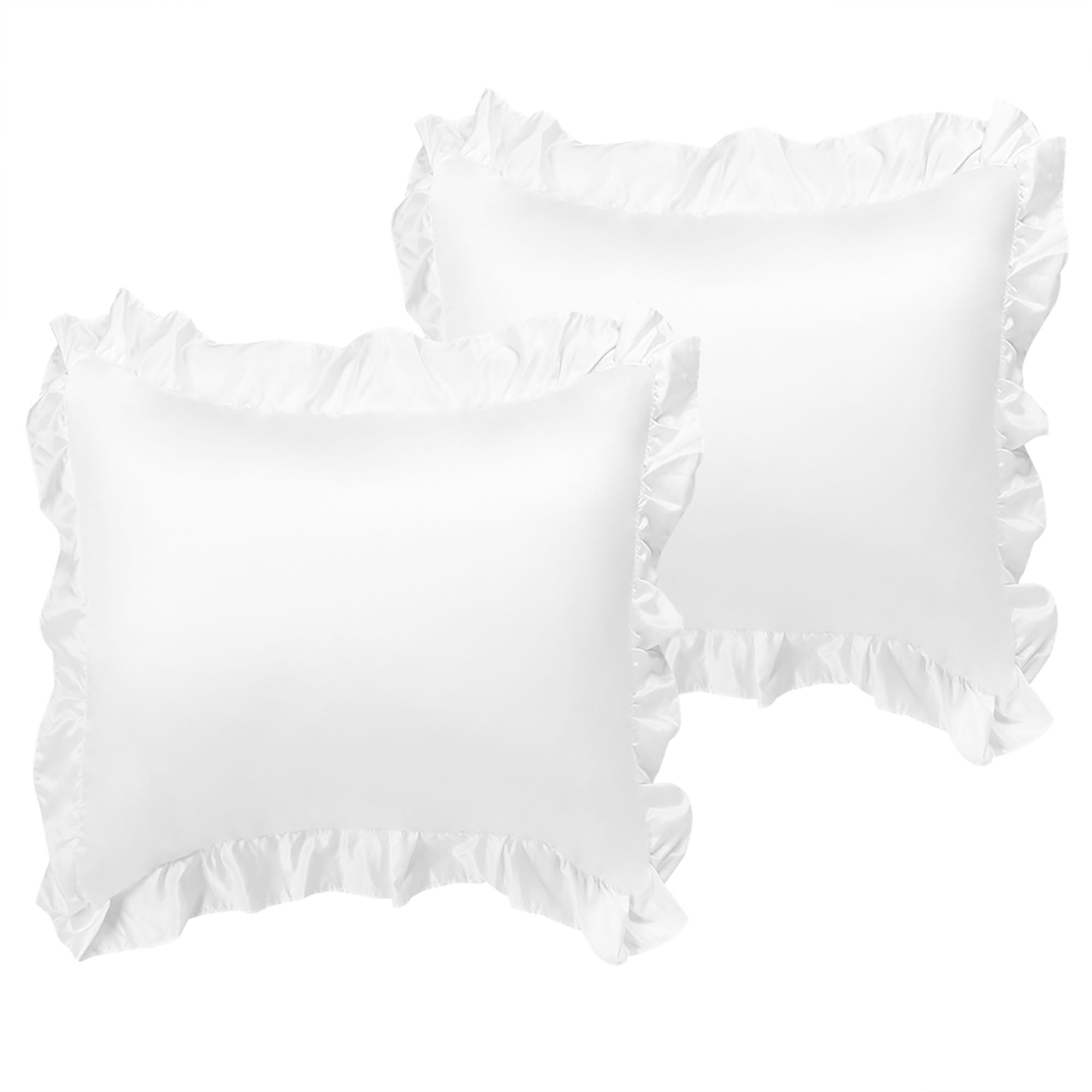 PiccoCasa 2Pcs Satin Silk Oxford Solid Pillowcases Ruffled, White, European(26"x 26") Walmart