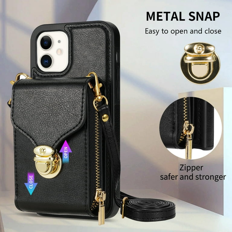 Dteck Case For Apple iPhone 11(6.1 inches),Fashion Girl Handbag Crossbody  Chain Card Holder Wallet Strap Card Case Shockproof Silicone Back Phone  Cover ,Black 