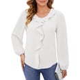 thumbnail image 3 of UVN Blouses for Women V Neck Long Sleeve Shirts Dressy Casual Ruffle Chiffon Tops, 3 of 12
