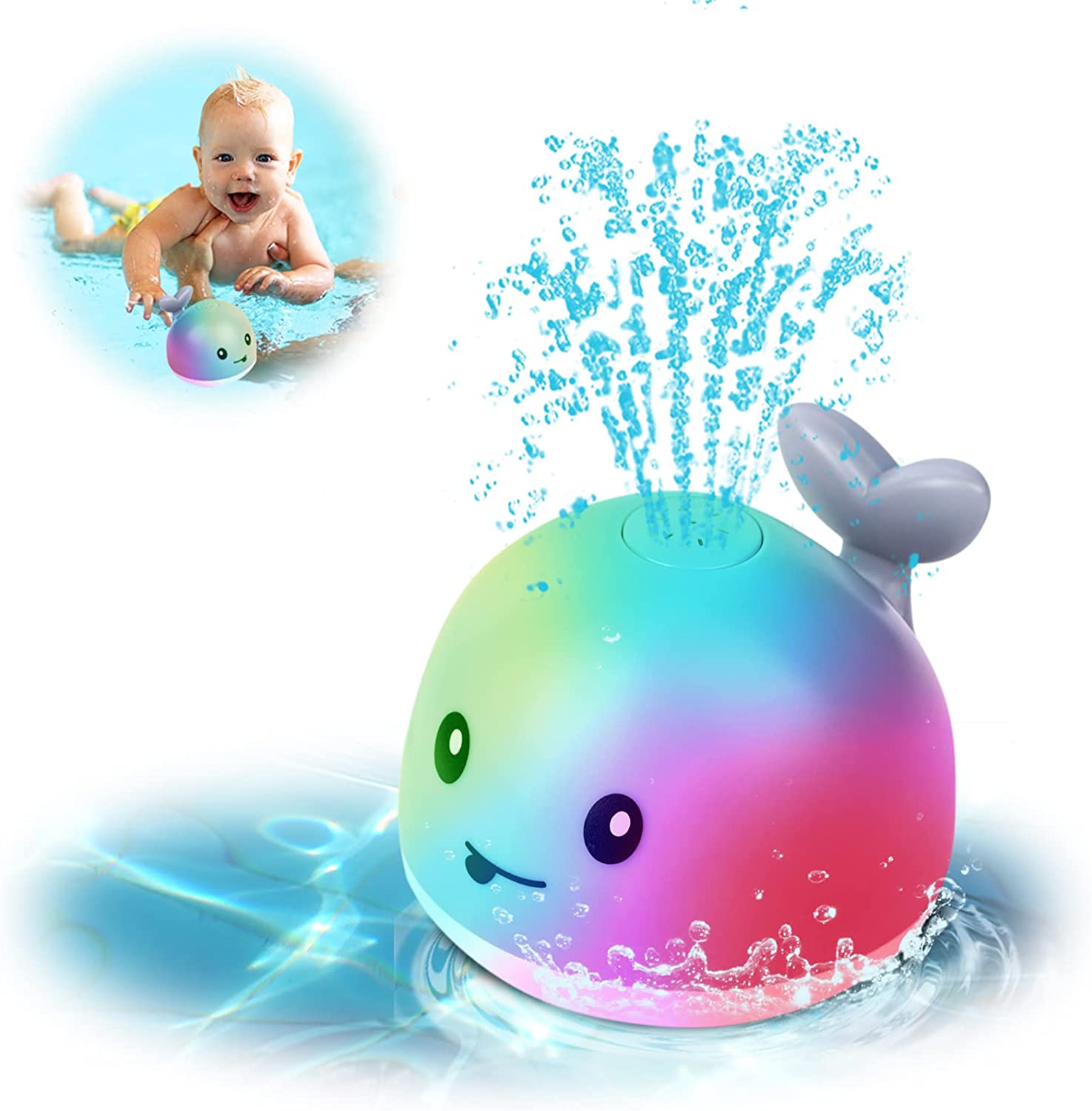 Bath Toys for Baby, Automatic Whale Water Spray Toy with LED Light