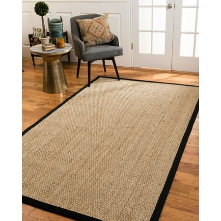 Natural Seagrass Rugs Natural Area Rugs, Rectangle (4'x6'), 100% Natural Fiber Maritime, Seagrass Black,Handmade ()