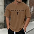 thumbnail image 2 of FUZHIQ Christian Shirts for Men Blessed Cross Graphic T-Shirt Casual Streetwear Vintage Tee God T-Shirt Top, 2 of 5