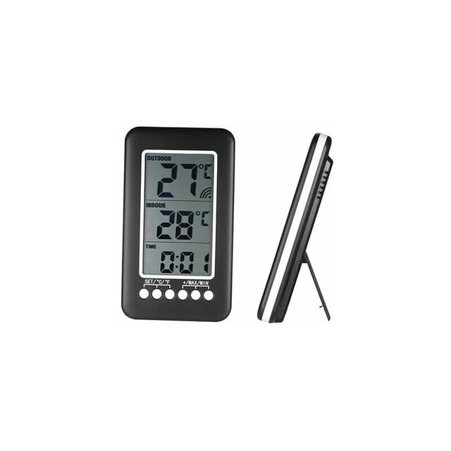 Termómetro inalámbrico para interiores y exteriores 2 en 1, reloj, termómetro LCD, ℃/℉, termómetro digital para interiores y exteriores, reloj de medición de temperatura con transmisor