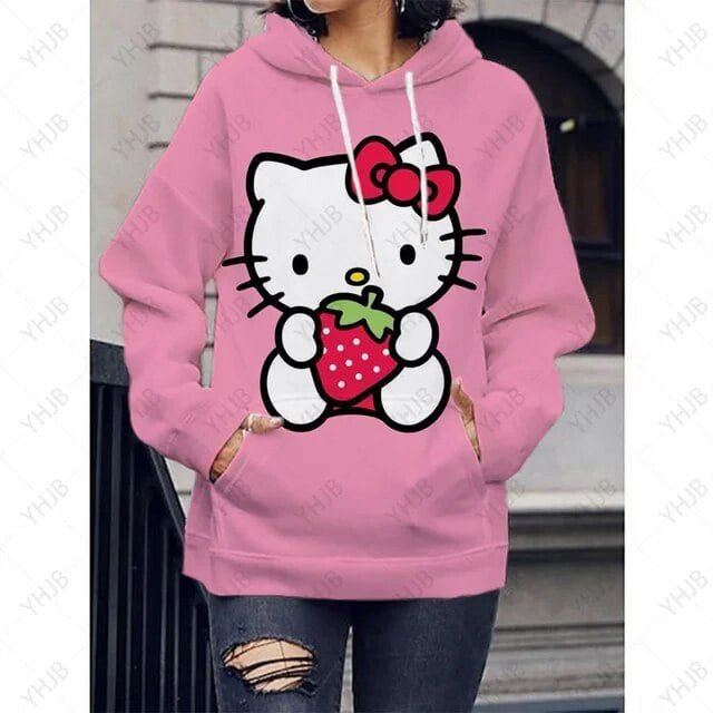 Chandail à Capuchon pour Femmes T-Shirt à Imprimé Hello Kitty Automne Mode à Capuche Chandail Décontracté Moderne 2023 Aguichant Chandail à Capuchon à Imprimé Léopard