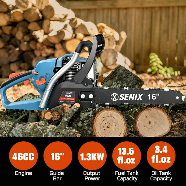 SENIX 16-Inch 46cc 4-Cycle Gas Chainsaw with Oregon Bar and Chain