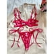 thumbnail image 2 of Conjunto de lencería con bordado de corazones, sujetador de malla sin forro y tanga de tiras, lencería y ropa interior sexy para mujer, 2 of 5