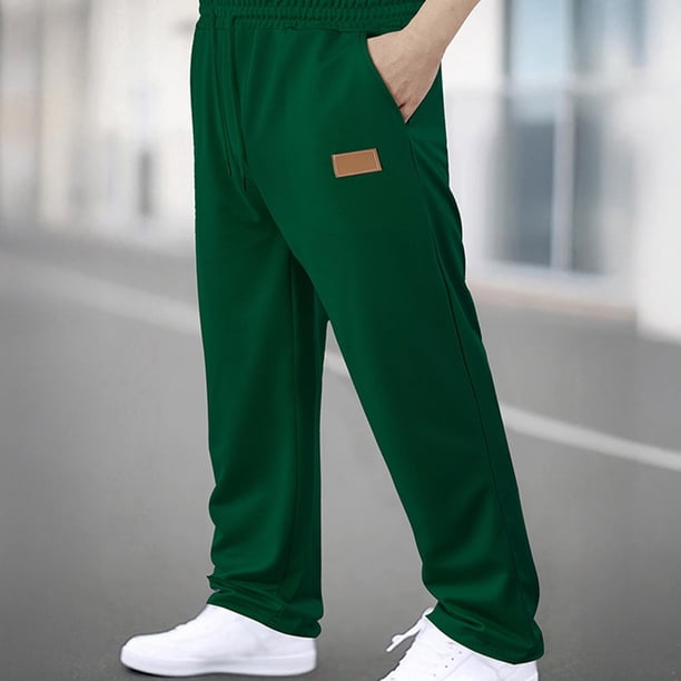 Pantalones largos para hombre, lisos, a la moda, informales, con bolsillos, cintura elástica, pantalones deportivos largos de poliéster para hombre.
