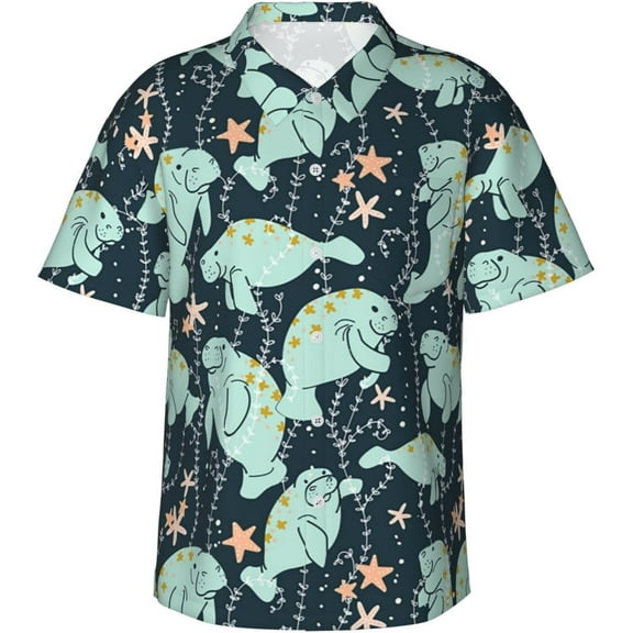Save The Manatee Mens Hawaiian Shirt Short Sleeve Casual Button Up Tropical Summer Beach Shirt