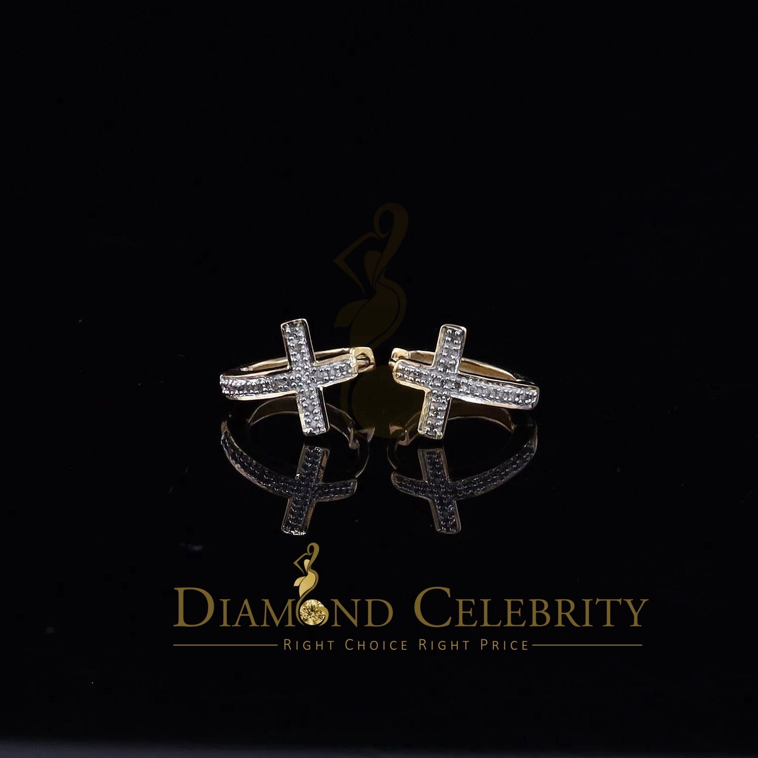 Diamond Celebrity's 0.15ct Diamond 925 Sterling Silver Yellow Hoop Stud cross Earring For Men /Women