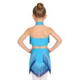 thumbnail image 3 of YiZYiF Kids Girls Latin Dance Dress Rhinestone Fringe Crop Top and Tassel Skirt Ballroom Tango Jazz Dance Outfit Light Blue 12, 3 of 6