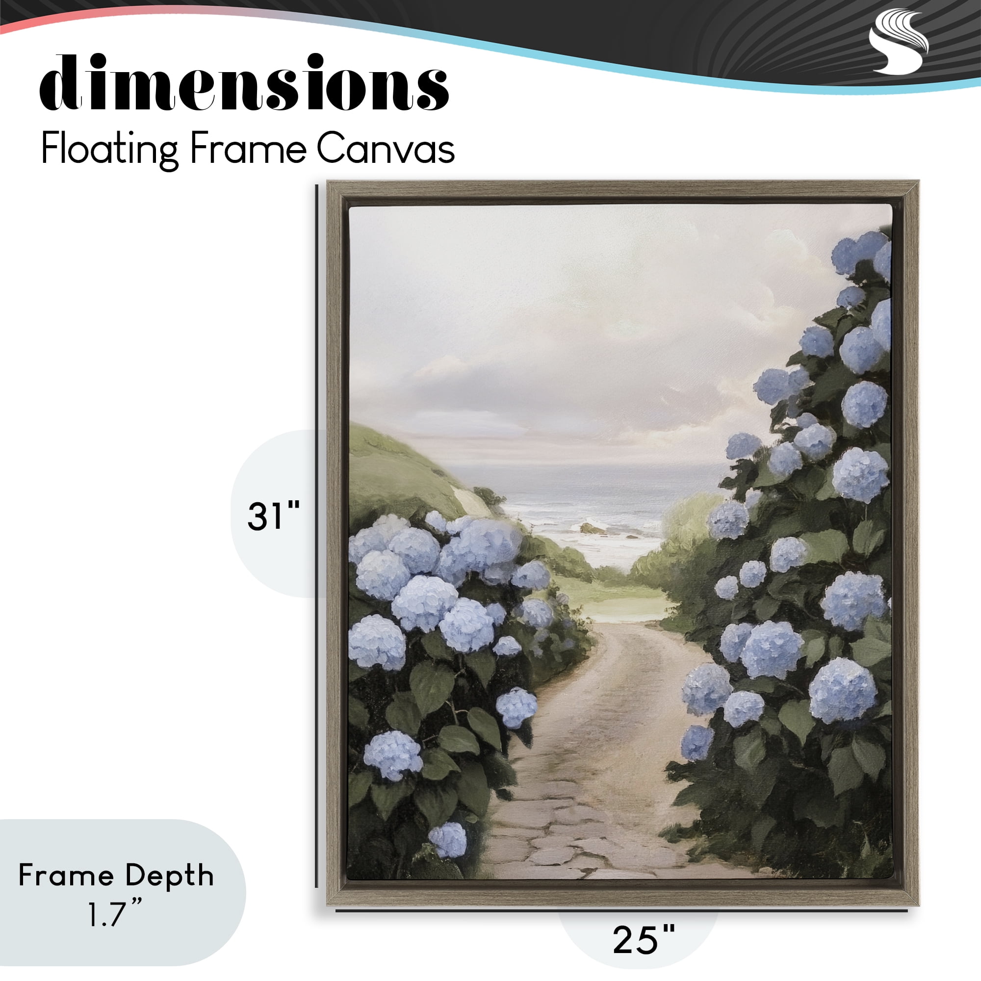 Stupell Industries Coastal Hydrangea Pathway Brown Framed Floater Canvas Wall Art, design by Sisi and Seb