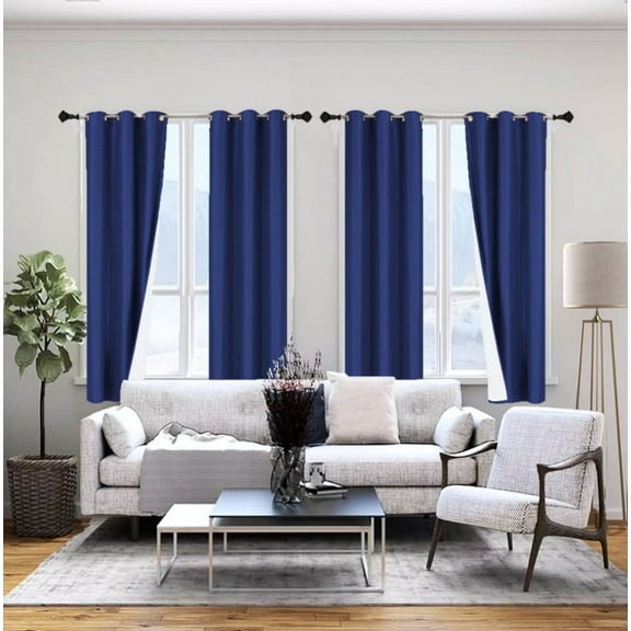 Set of 2 Panels Noa Blackout Thermal lined Window Curtain Drapes With Grommets For Bedroom Royal Color 63" length