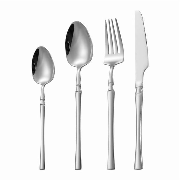 4-piece Stainless Steel Silver Flatware/Cutlery/Tableware Set Service for 1 Person, Include Knife/Fork/Spoon, Mirror Polished (Silver)