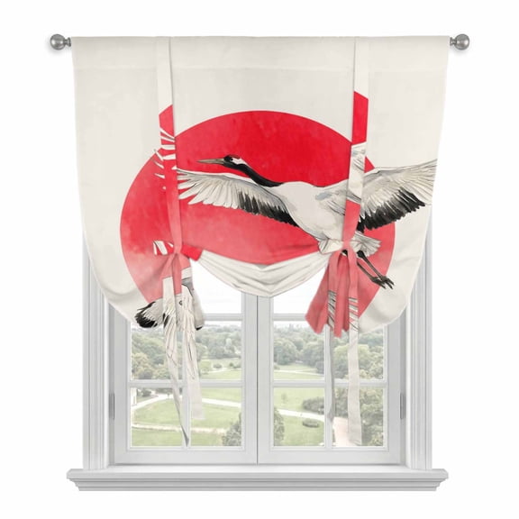 Vintage Birds Red Sun Balloon Curtains for Living Room/French Door, Retro Art Animals Tie Up Curtains 63 Inch Length Energy Saving Kitchen Curtains Shades for Windows 42"x63"